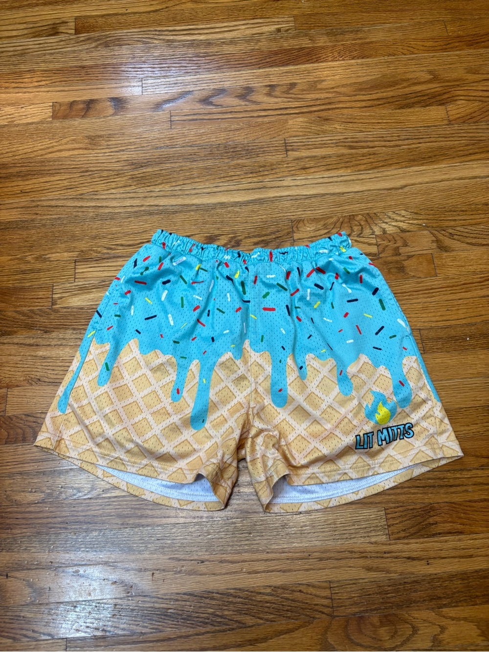 Lit Mitt Waffle Cone Print Athletic Shorts in Aqua with Blue Drip